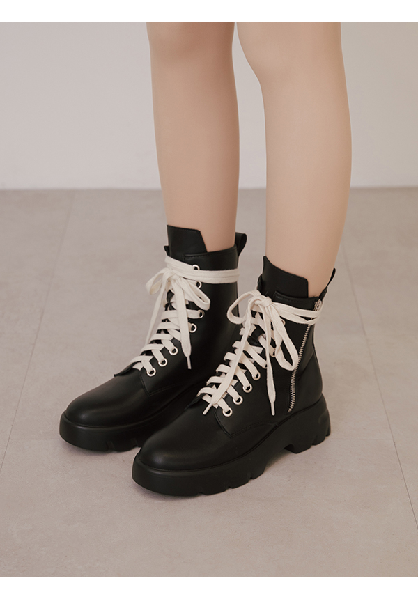 Lightweight Sole Colorblock Combat Ankle Boots Black