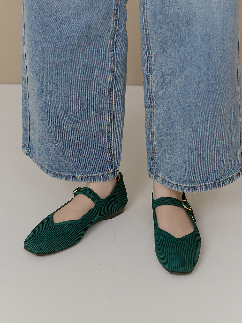 【3D零感雲織鞋】方頭瑪莉珍鞋 森林綠