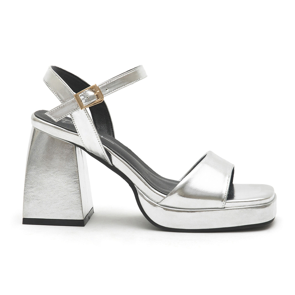 Single-Strap High-Heeled Platform Sandals Silver