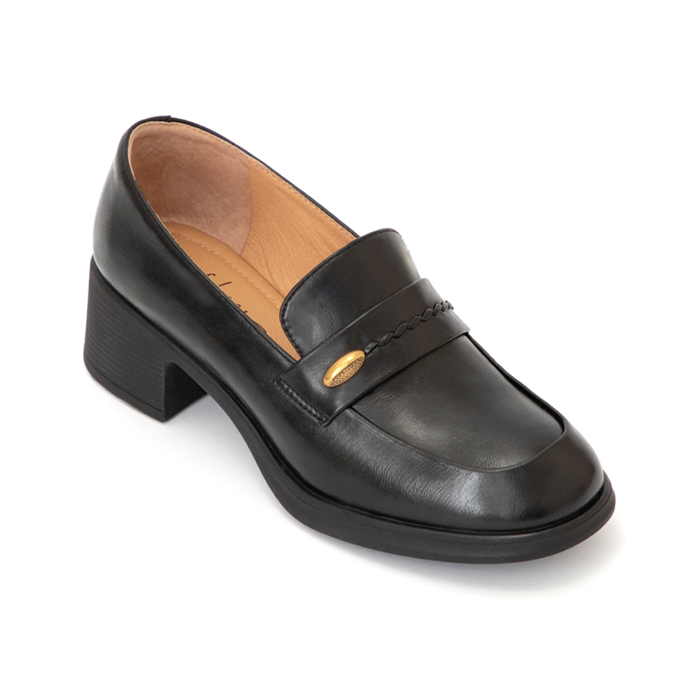 【真皮系列】編織小金豆靜音樂福鞋 黑色