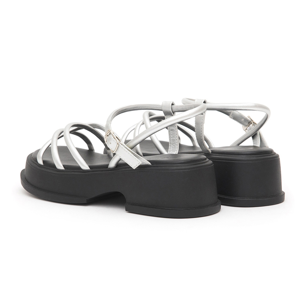 Cross-Strap Platform Sandals Silver