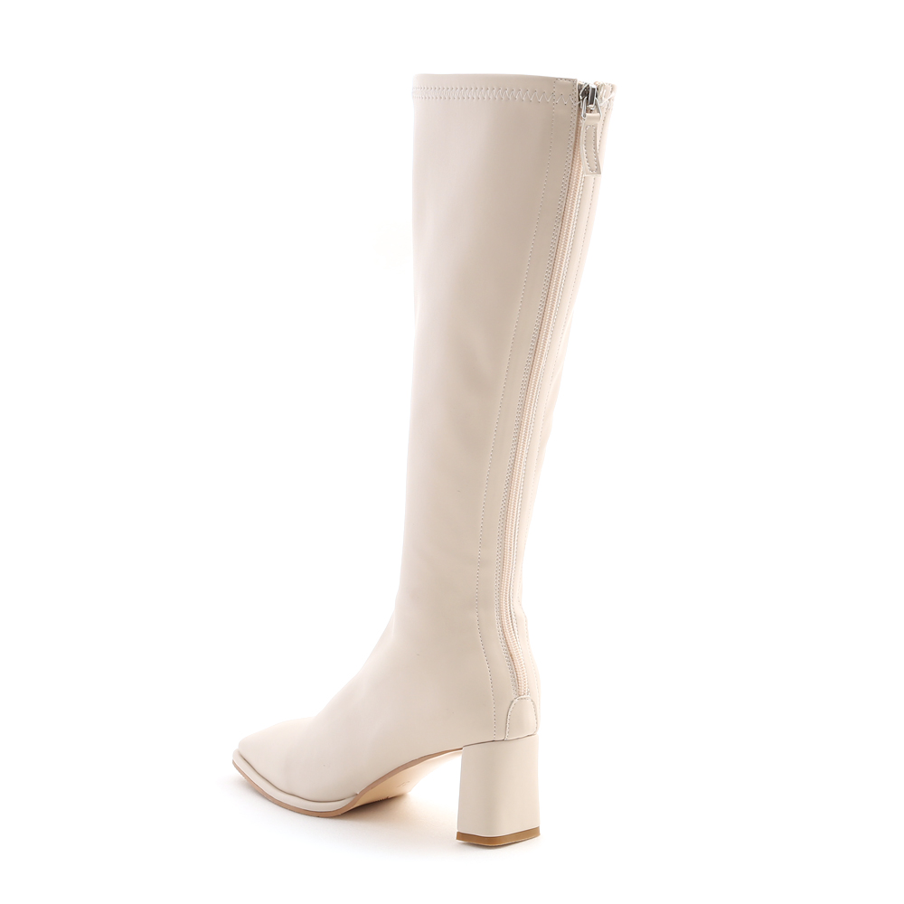 Plain High Heel Under-The-Knee Boots Vanilla