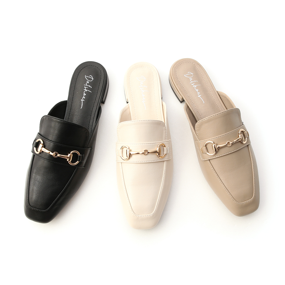 優質品味．馬銜釦方頭低跟穆勒鞋 摩卡灰