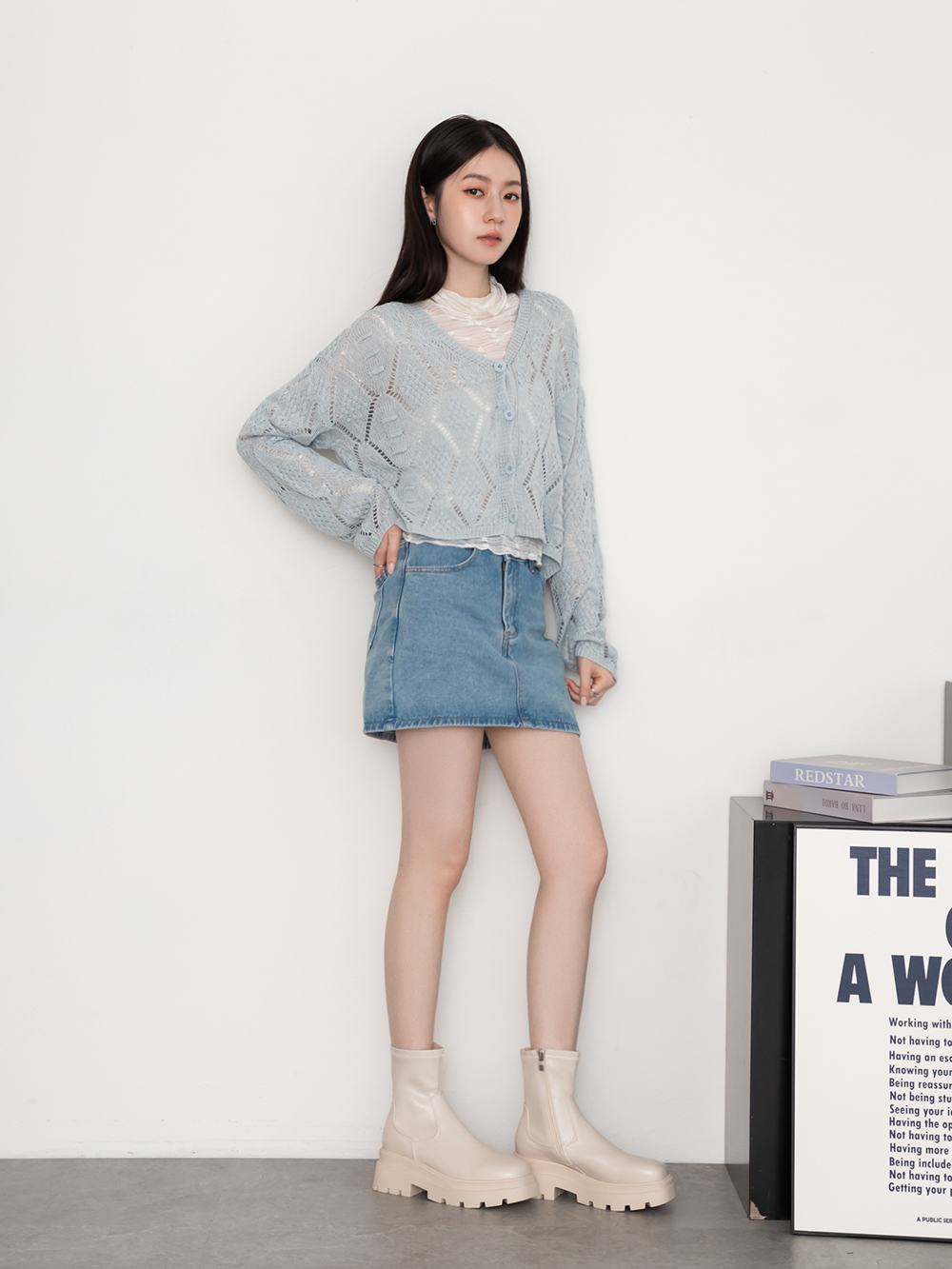 筆直漫畫腿．方糖鬆糕厚底素面瘦瘦靴 香草米