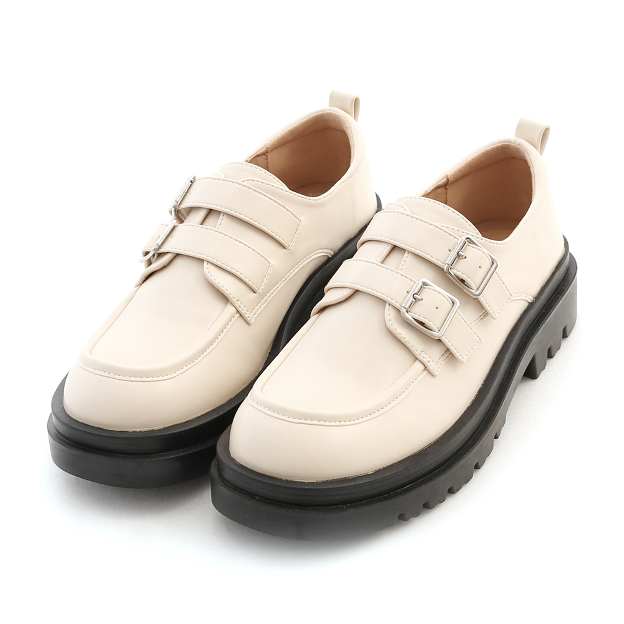 Double Buckles Thick Sole Loafers Vanilla