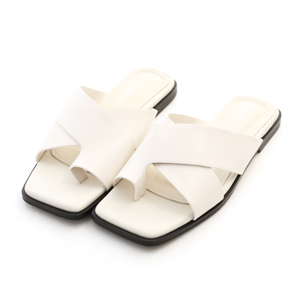 Toe Loop Cross Straps Slides White