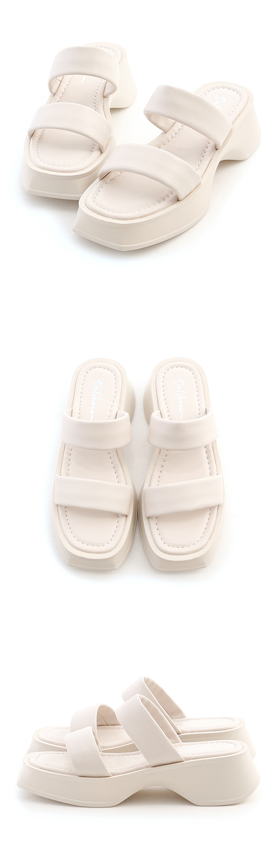 Lightweight Thick Sole Wide Straps Slides Vanilla