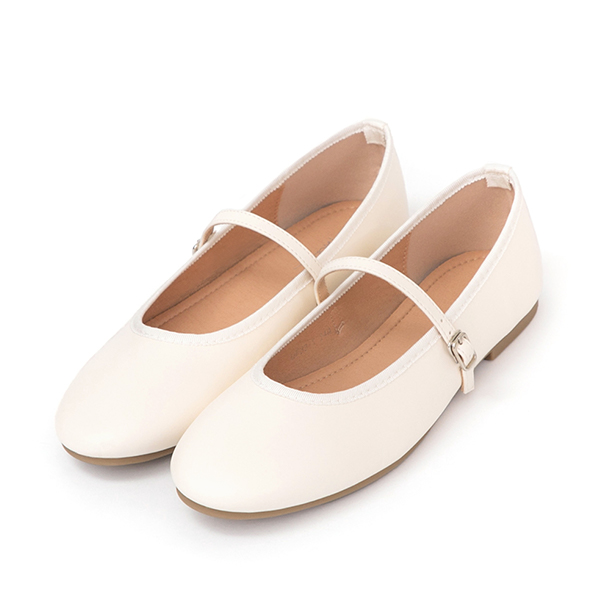 奧黛麗小圓頭平底瑪莉珍鞋 米白色