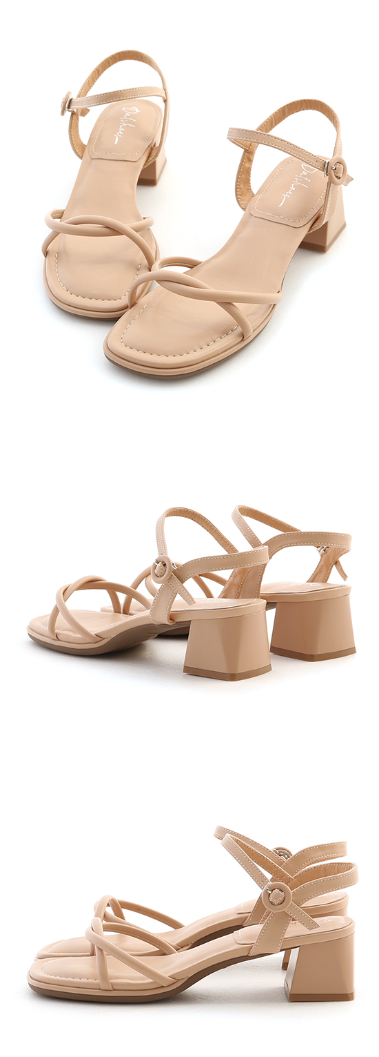Knot Strap Cushioned Mid Heel Sandals Almond