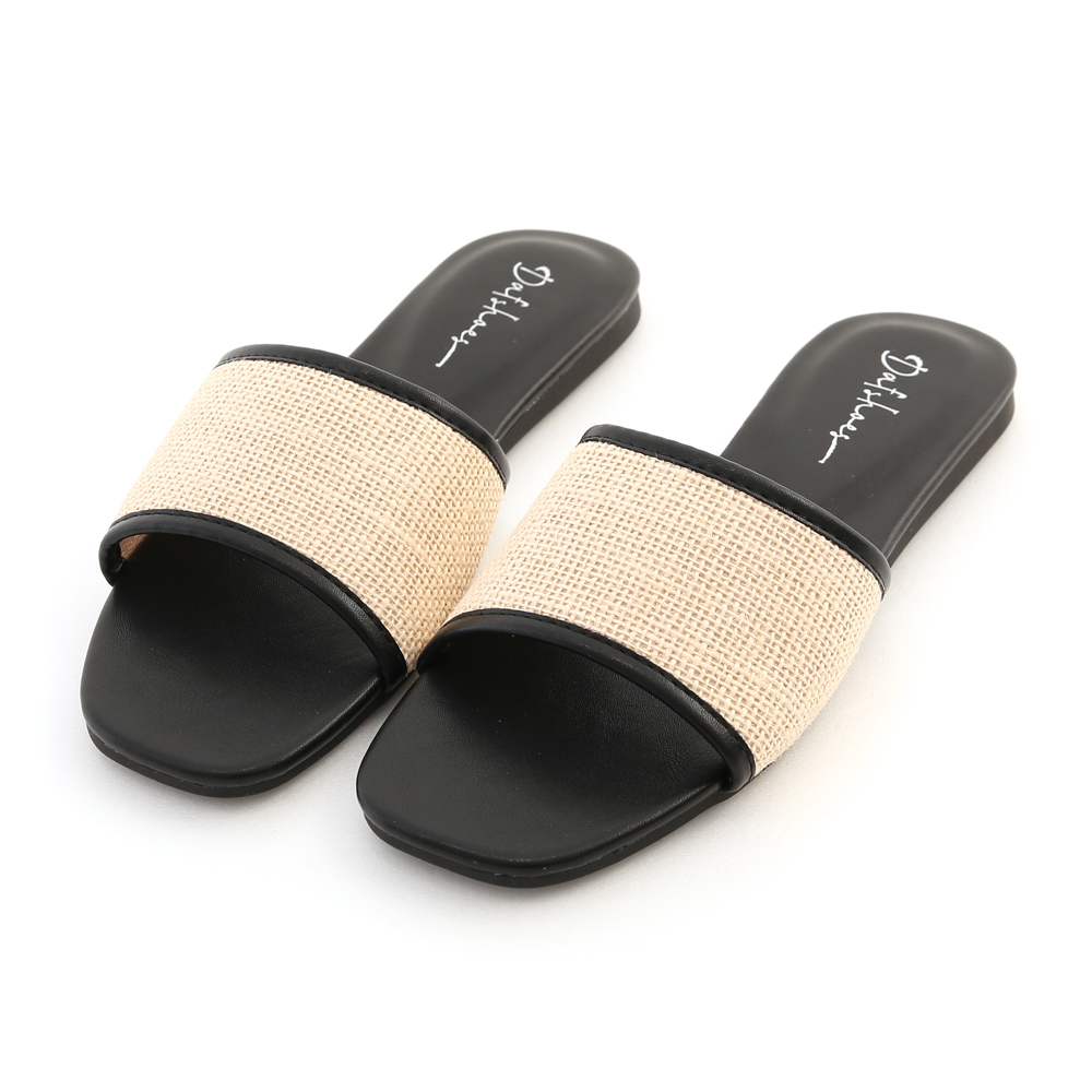 Stitching Flat Slides Black