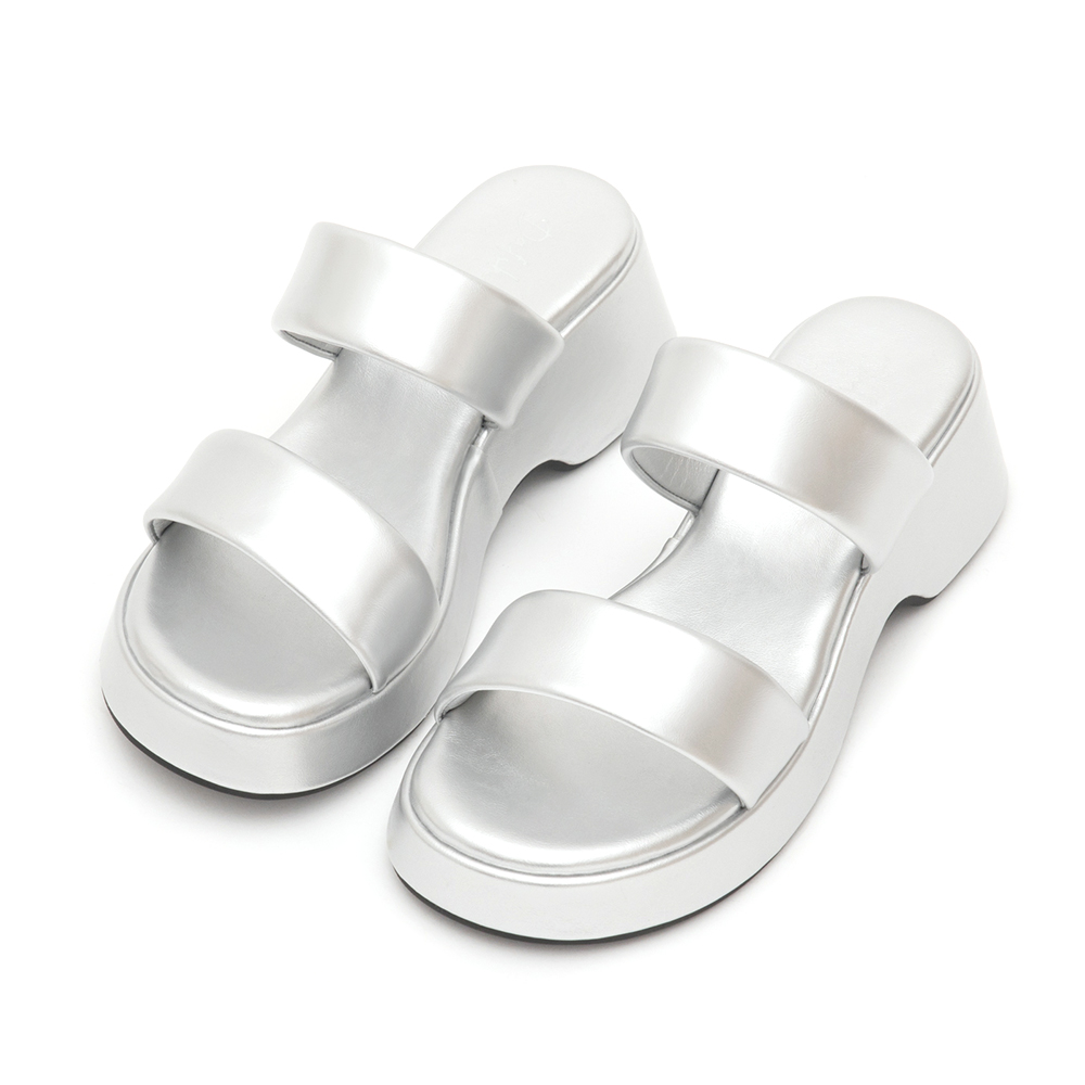 Double-Strap Platform Sandals Silver