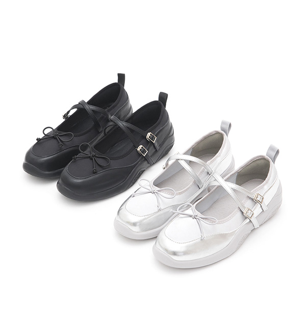 Double-Strap Athletic Ballet Flats Black