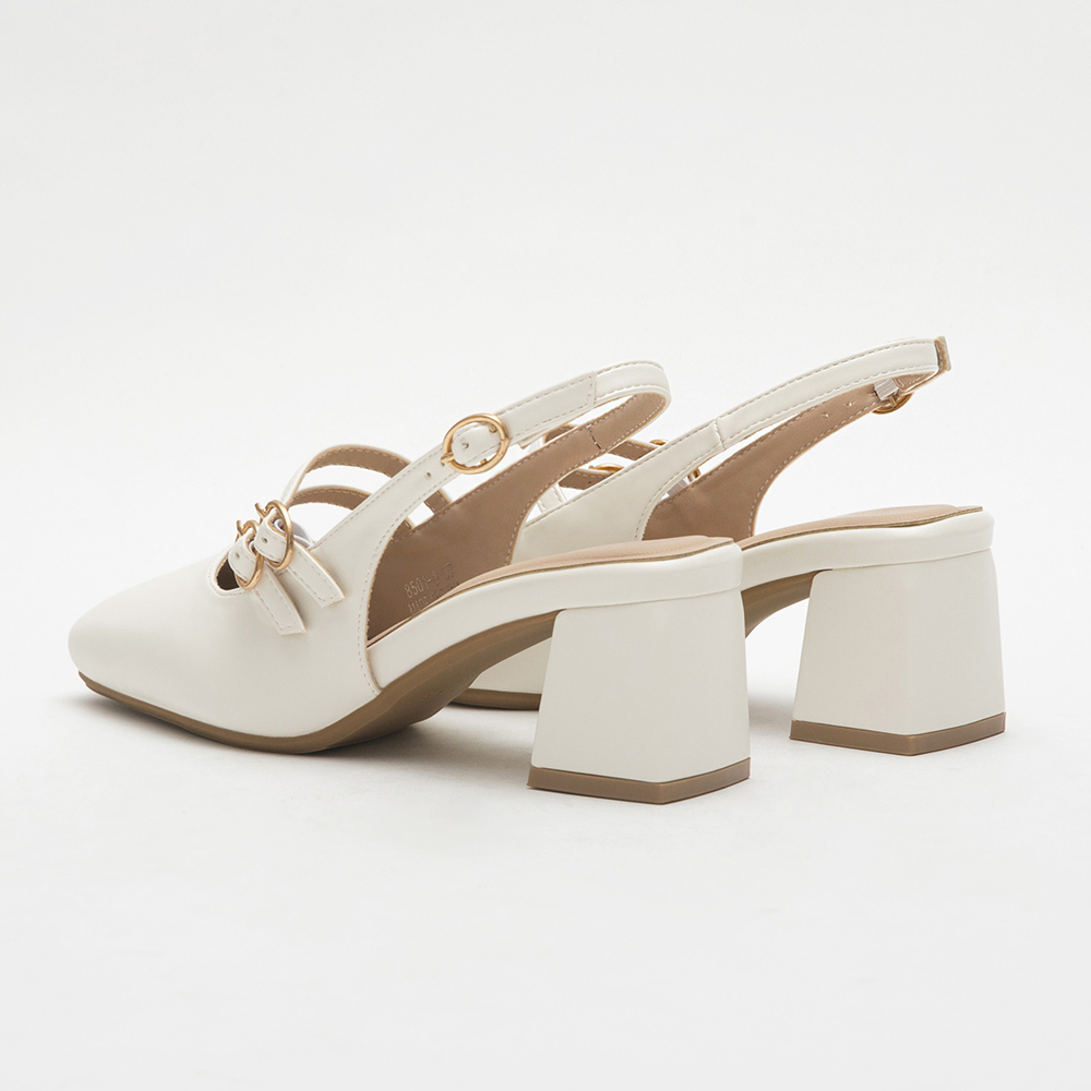 4D Cushion Double-Strap Backless Mary Jane Shoes White