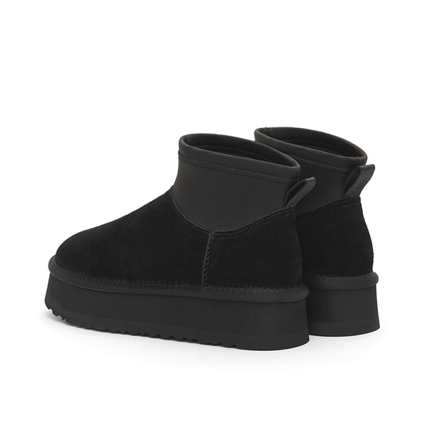 Lycra Splicing Leather Thick-Sole Ankle Snow Boots Black