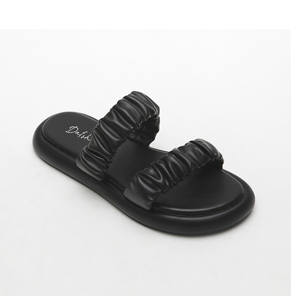 Dreamy Comfy Ruched Double Strap Sandals Black