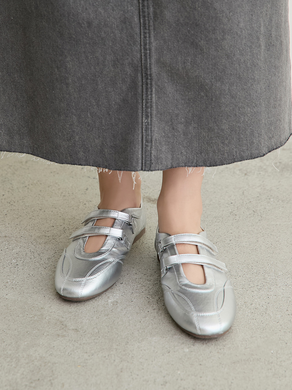 摩登混搭雙帶機能瑪莉珍鞋 銀色