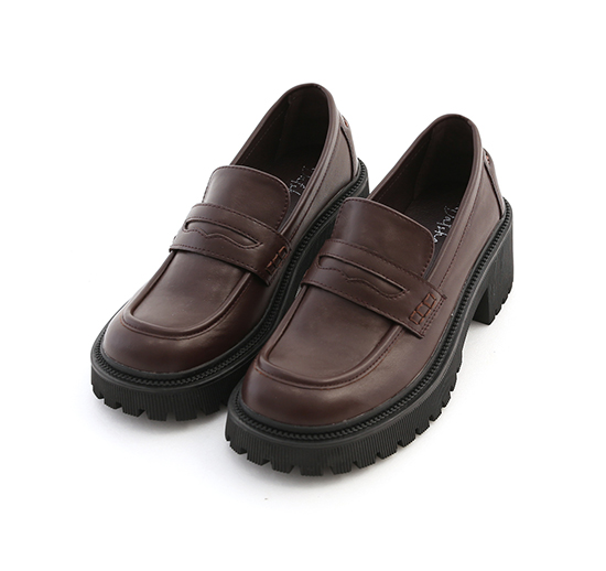 Track Sole Chunky Penny Loafers Dark Brown