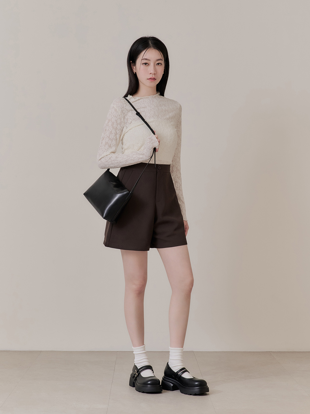 甜蜜愛心釦雙帶輕量瑪莉珍鞋 黑