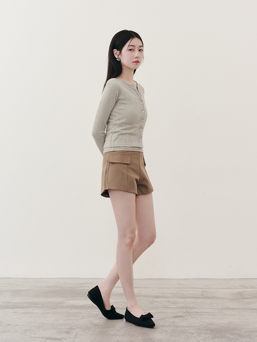 【3D零感雲織鞋】尖頭可拆卸蝴蝶結平底鞋 午夜黑