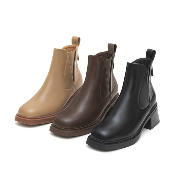 Square-Toe Wooden-Heel Chelsea Boots 奶茶