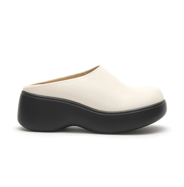 Plain Lightweight Thick Sole Mules Beige