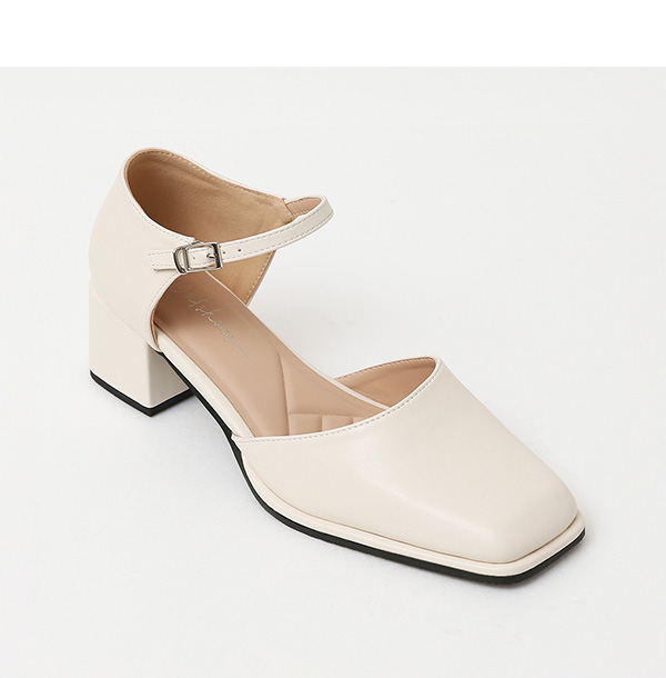 4D Cushioned Square Heel Cut-out Mary Jane Shoes Vanilla