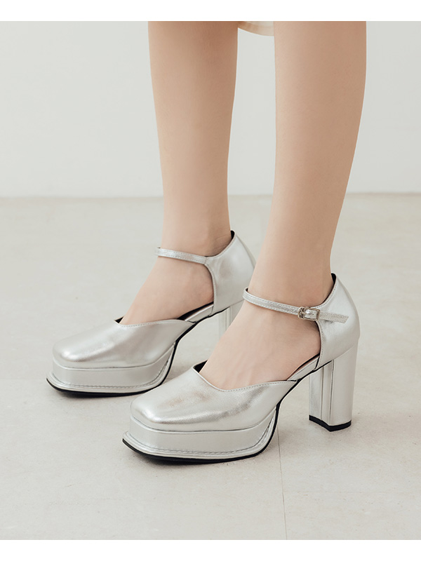 Platform Mary Jane Heels Silver