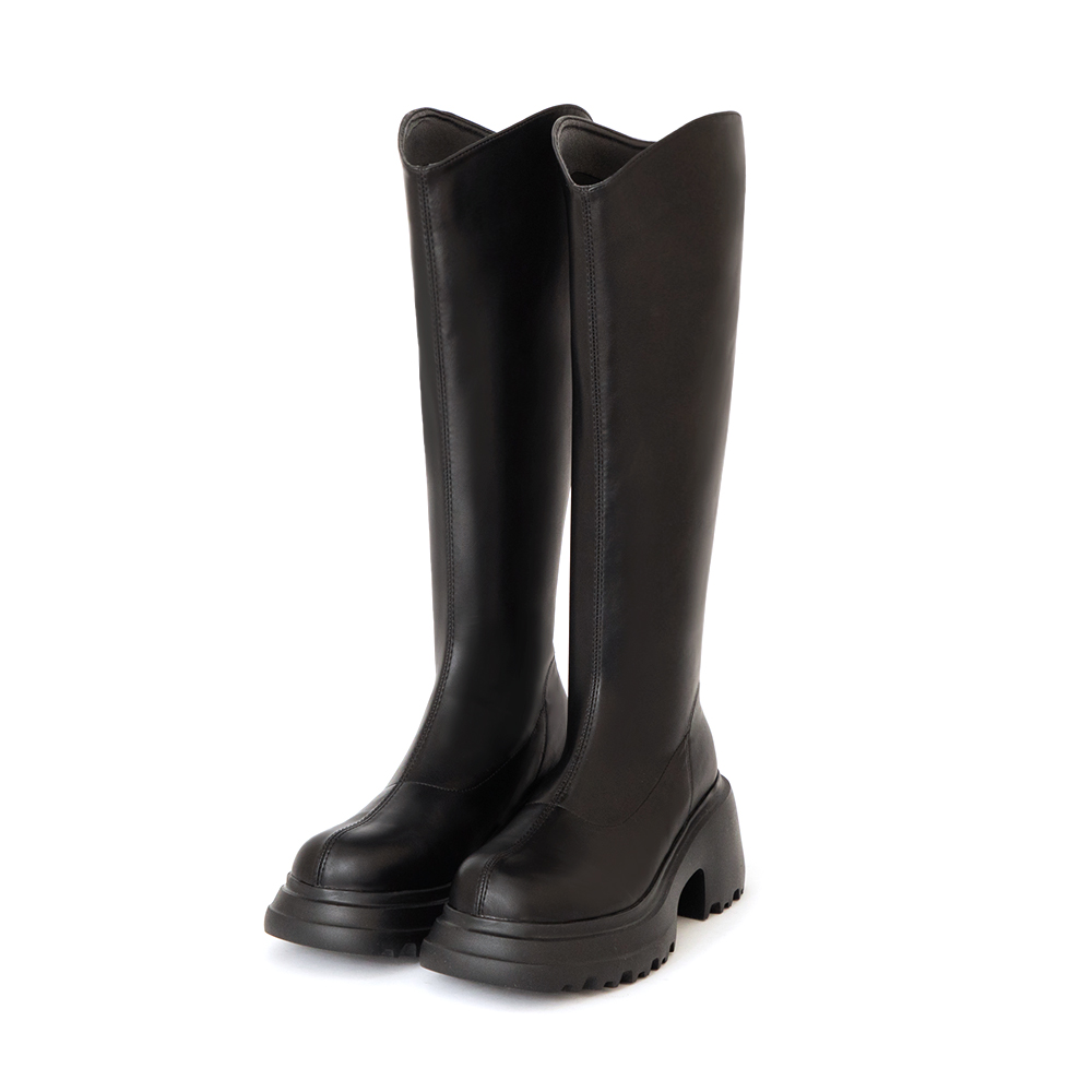 美圖V口輕量厚底瘦瘦長靴 時尚黑