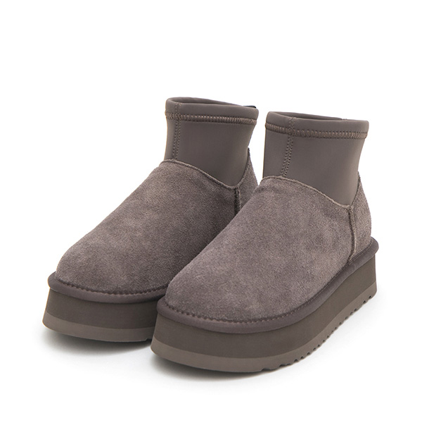 Lycra Splicing Leather Thick-Sole Ankle Snow Boots 雷雲灰