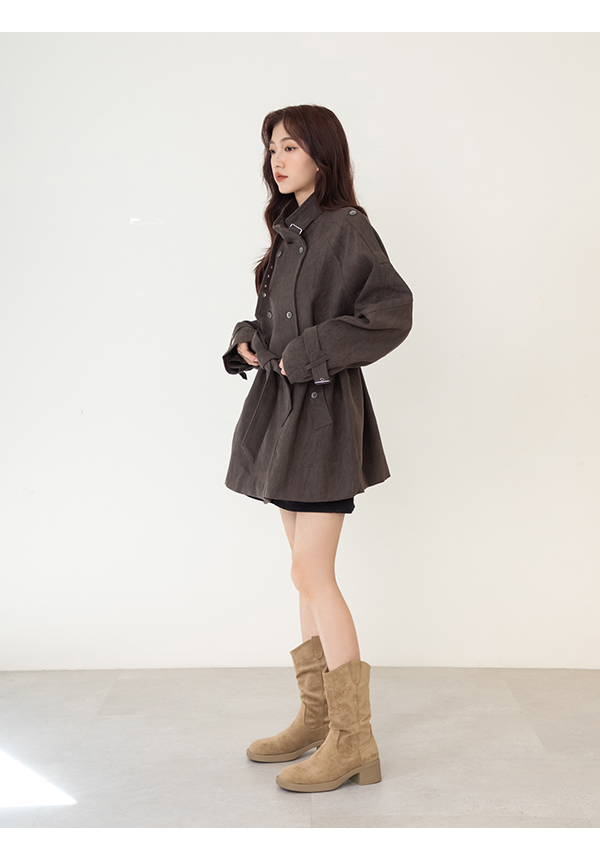 嬉皮小V口抓皺西部堆堆靴 杏色