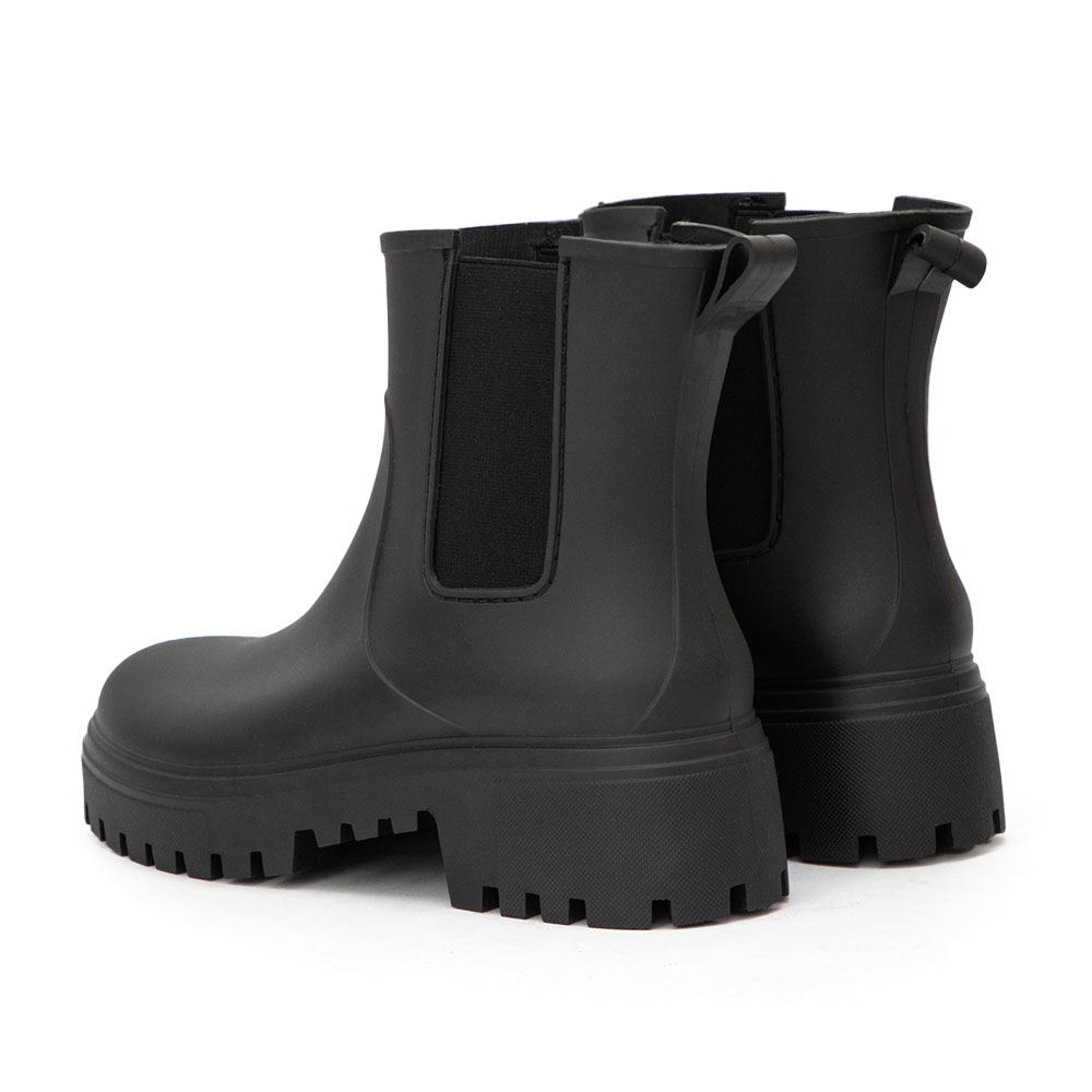 【機能鞋墊】鬆緊拼接內增高切爾西雨靴 黑色