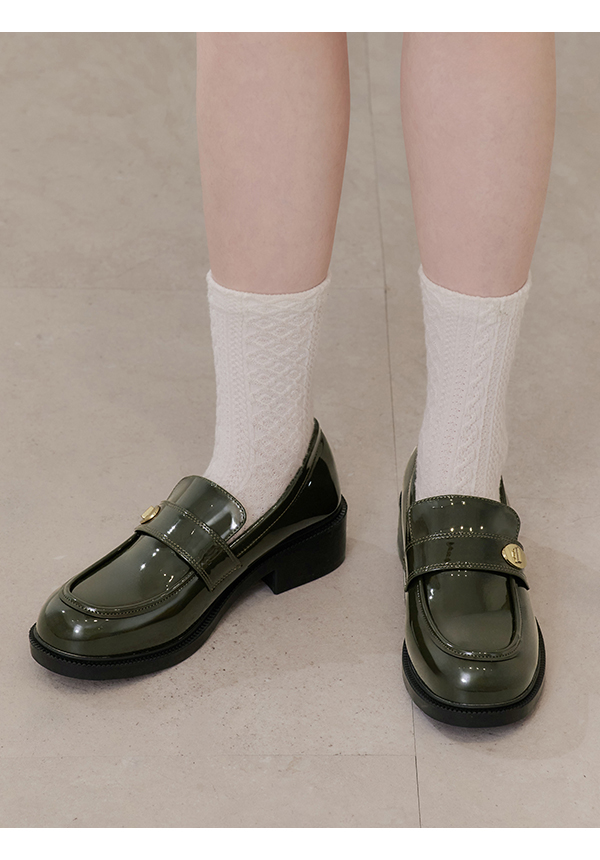 Gold Buckle Round-Toe Loafers Green