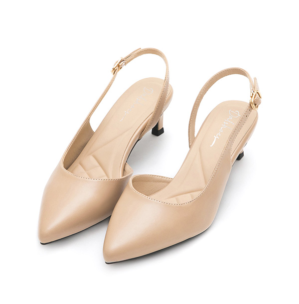 Pointed-Toe Mid-Heel Slingbacks Beige