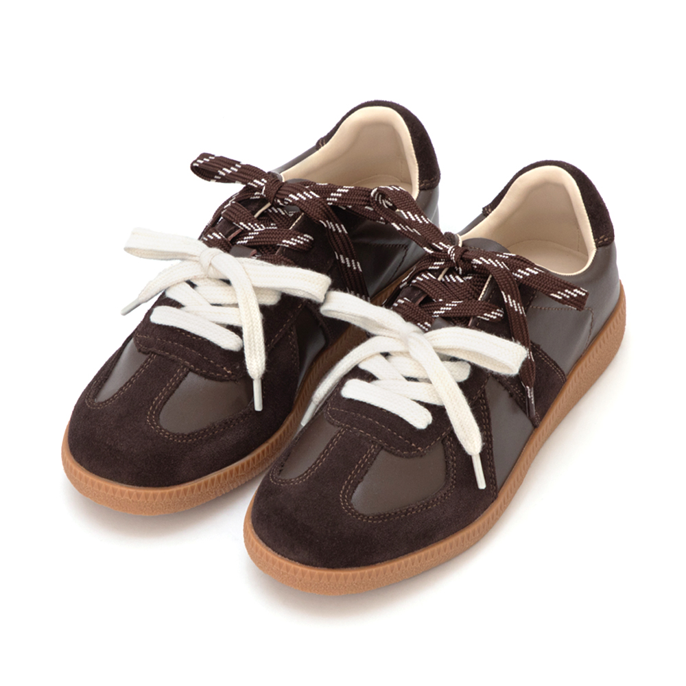 復古色調雙色鞋帶真皮德訓鞋 咖啡色