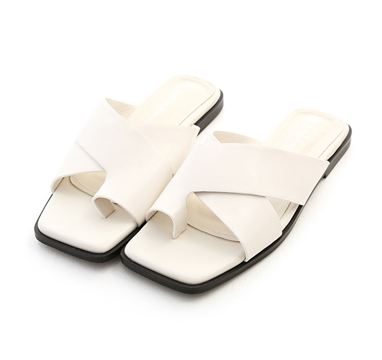 Toe Loop Cross Straps Slides White