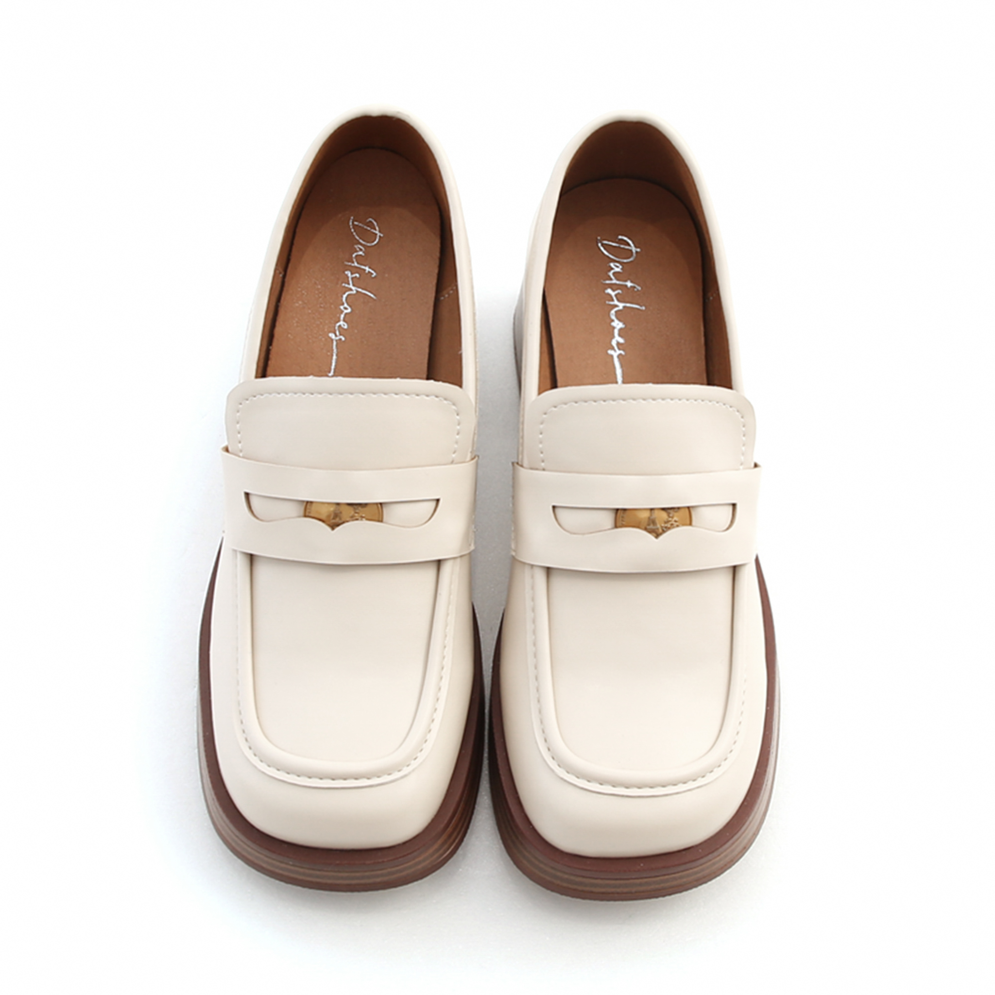 Lucky Gold Coin Wooden Heel Loafers Vanilla