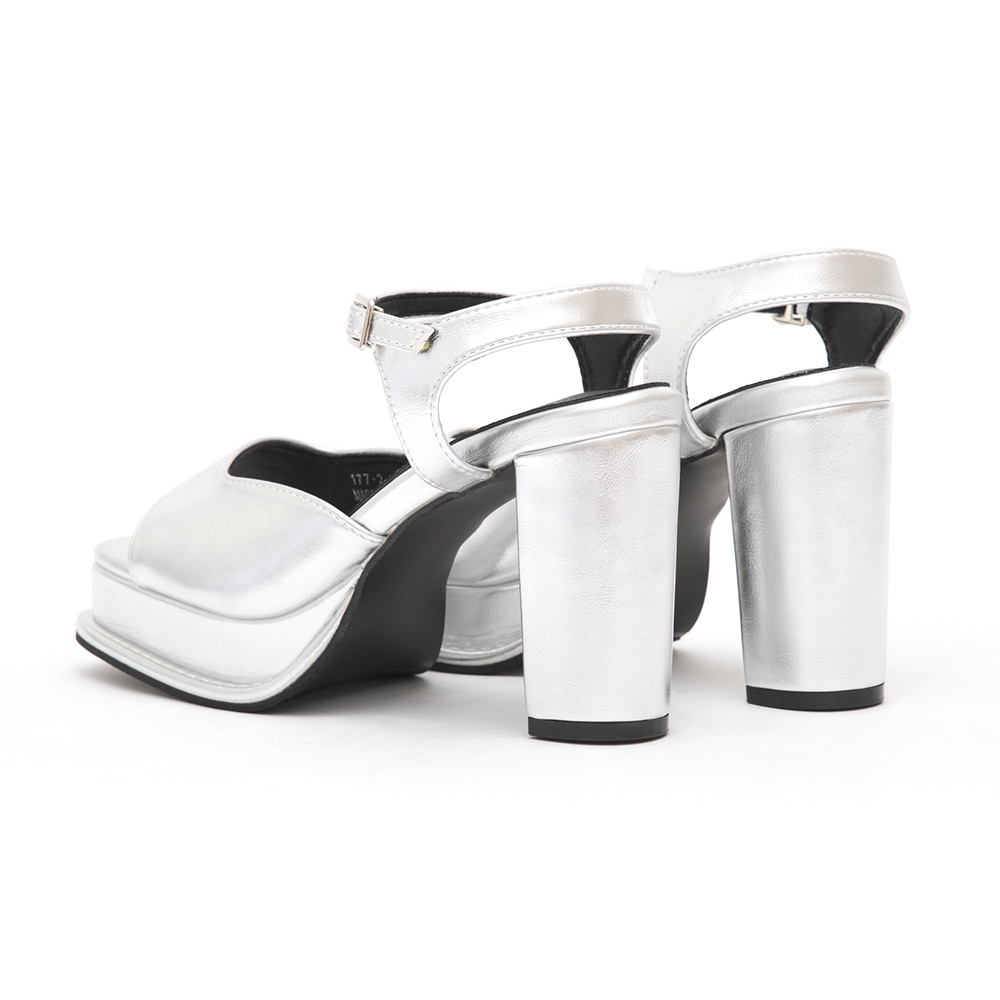 Platform Ankle Strap Mary Jane Heels Silver