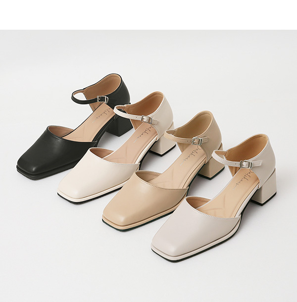 4D Cushioned Square Heel Cut-out Mary Jane Shoes Almond