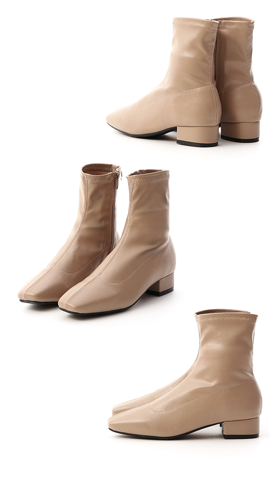 Square Toe Low Heel Sock Boots Beige
