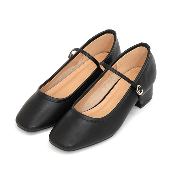 甜蜜蜜方頭氣質粗跟瑪莉珍鞋 黑色