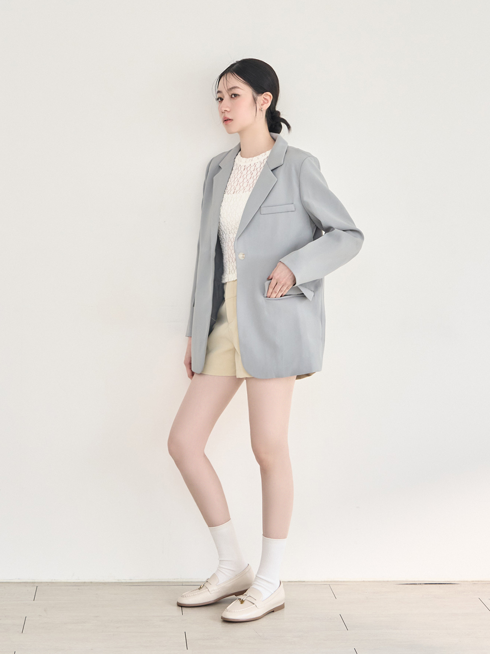 【真皮系列】親膚空氣棉平底樂福鞋 米白色