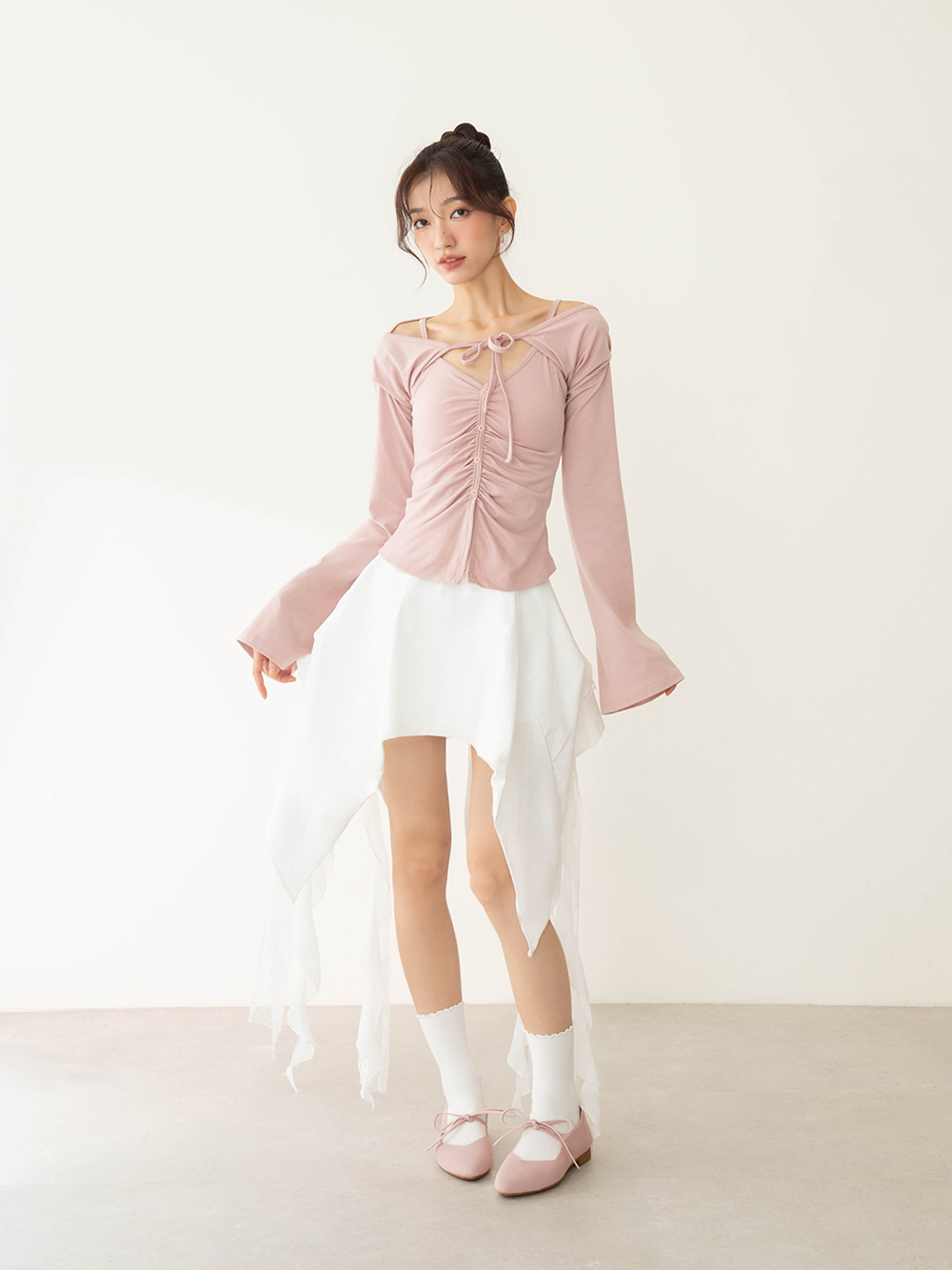 【3D零感雲織鞋】小桃莉綁帶圓尖頭娃娃鞋 裸膚粉
