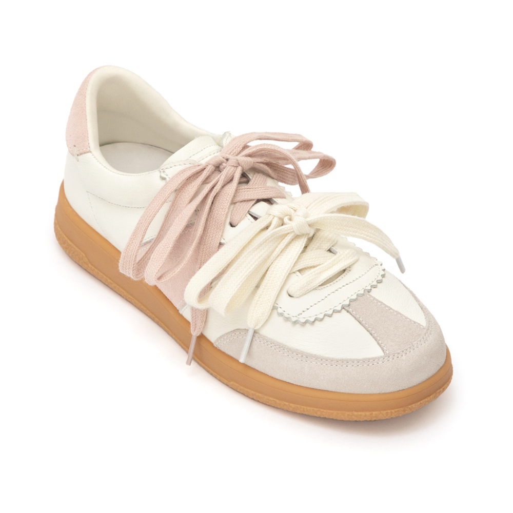 進化版2.0雙色鞋帶真皮德訓鞋 米白X粉色