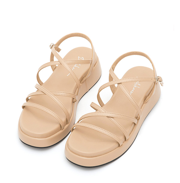 Cross-Strap Thick Sole Sandals Beige