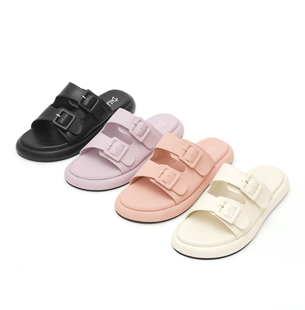 Pastel Square Buckle Cute Flat Sandals Pink