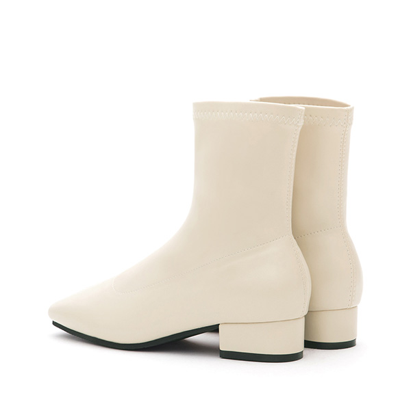 Stradivarius Seam Front Square-Toe Low-Heel Slim Boots French Vanilla White