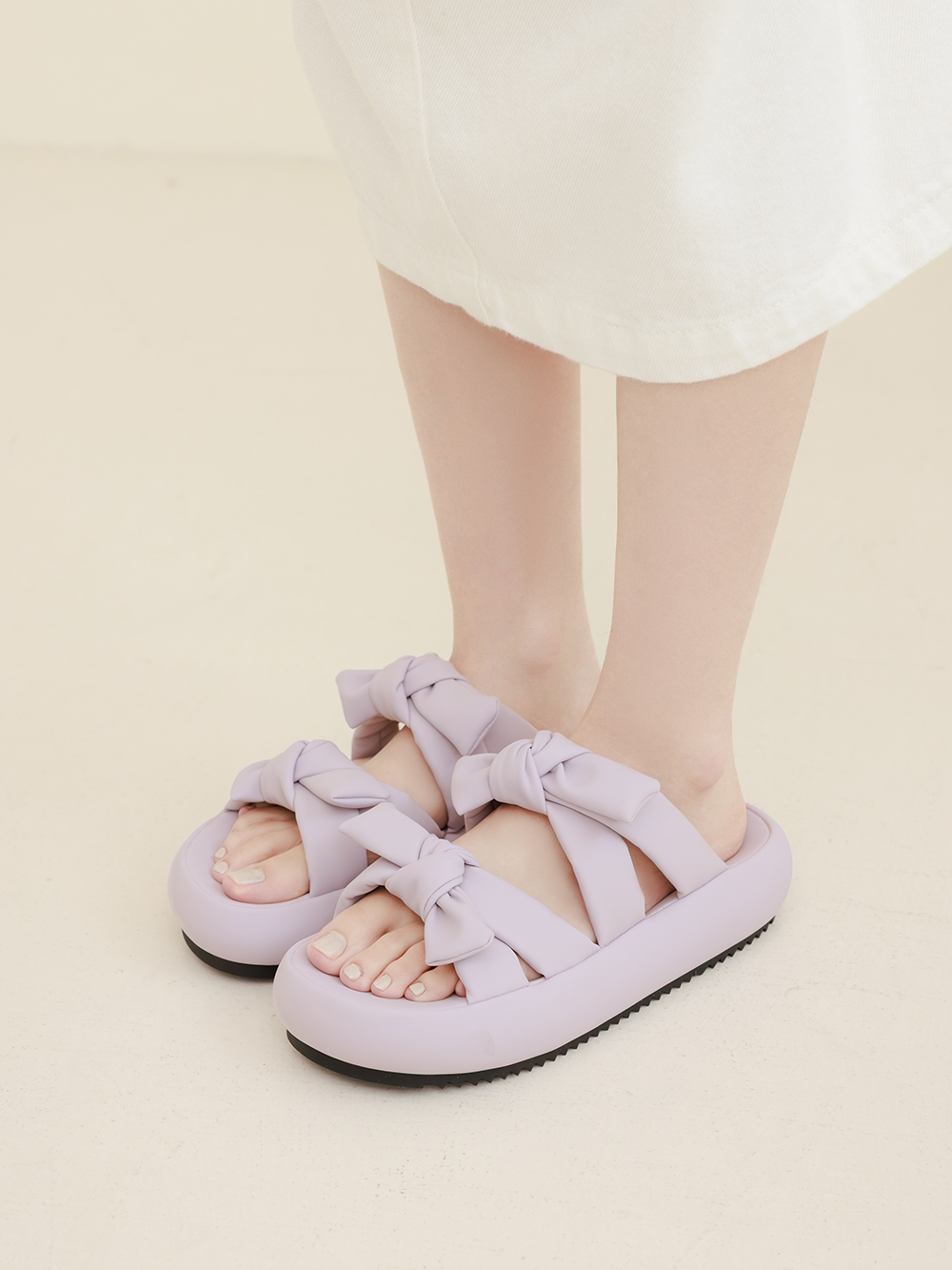 可愛雙蝴蝶結胖胖底氣墊拖鞋 紫