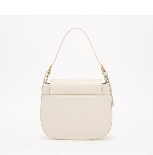 Retro Gold Buckle Half Moon Bag Beige