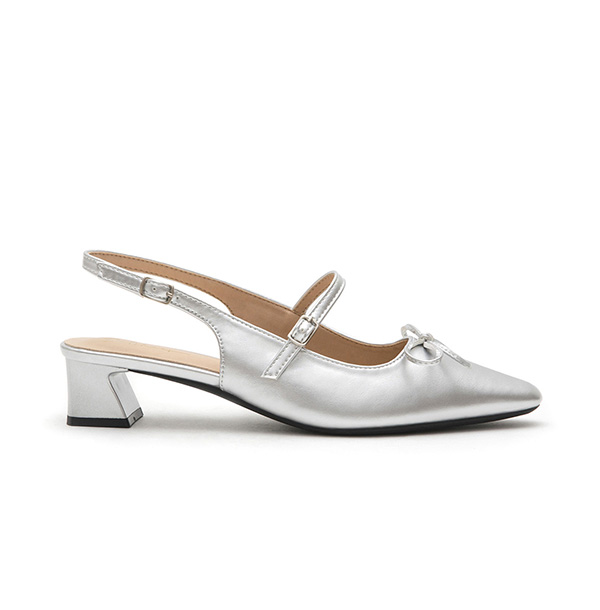 Bow Tie Pointed Toe Slingback Heels Silver