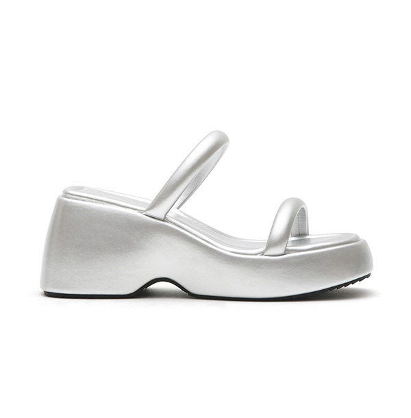 One-Strap Comfy Thick Sole Slide Sandals Silver